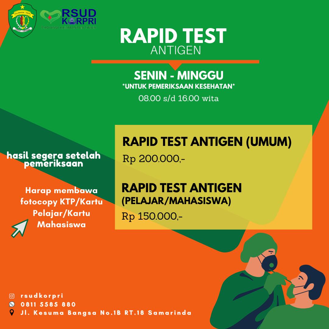 Jadwal dan Tarif Baru Pelayanan Rapid Test Antigen Covid-19 